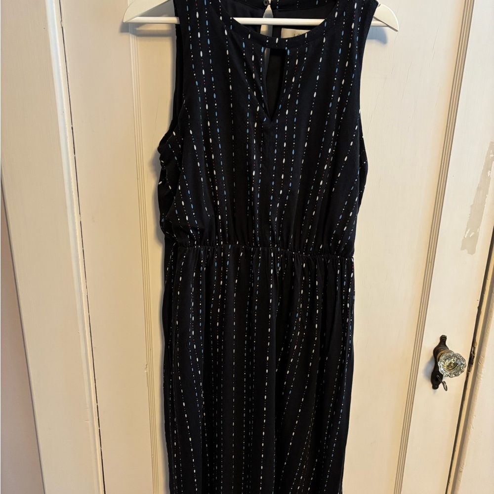 LOFT Black and White Sleeveless Midi Sundress